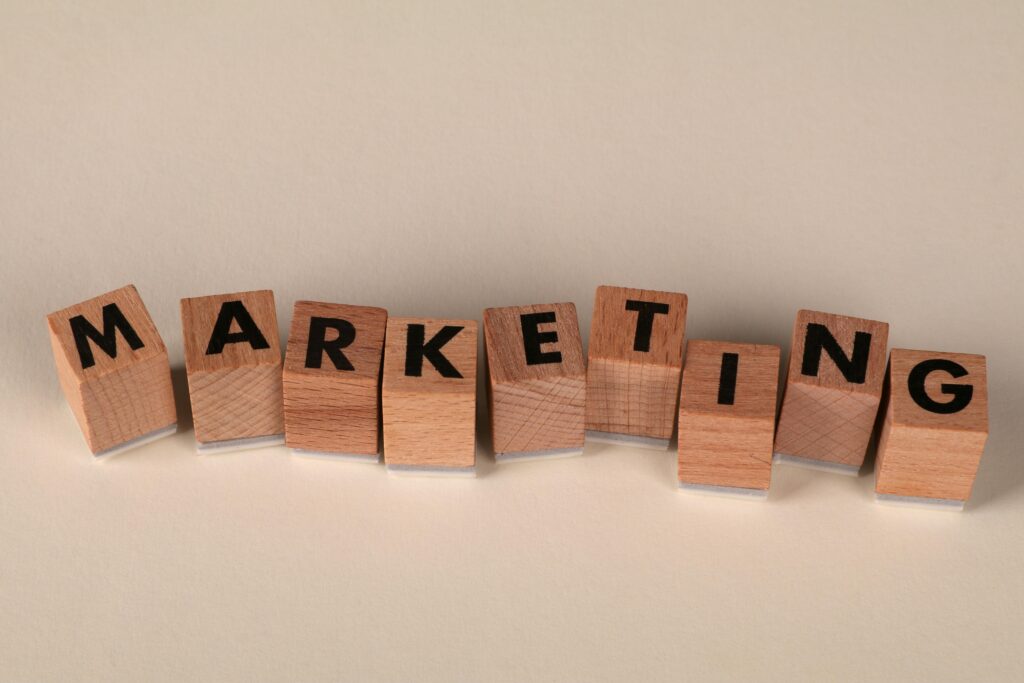 word marketing spelled in blocks